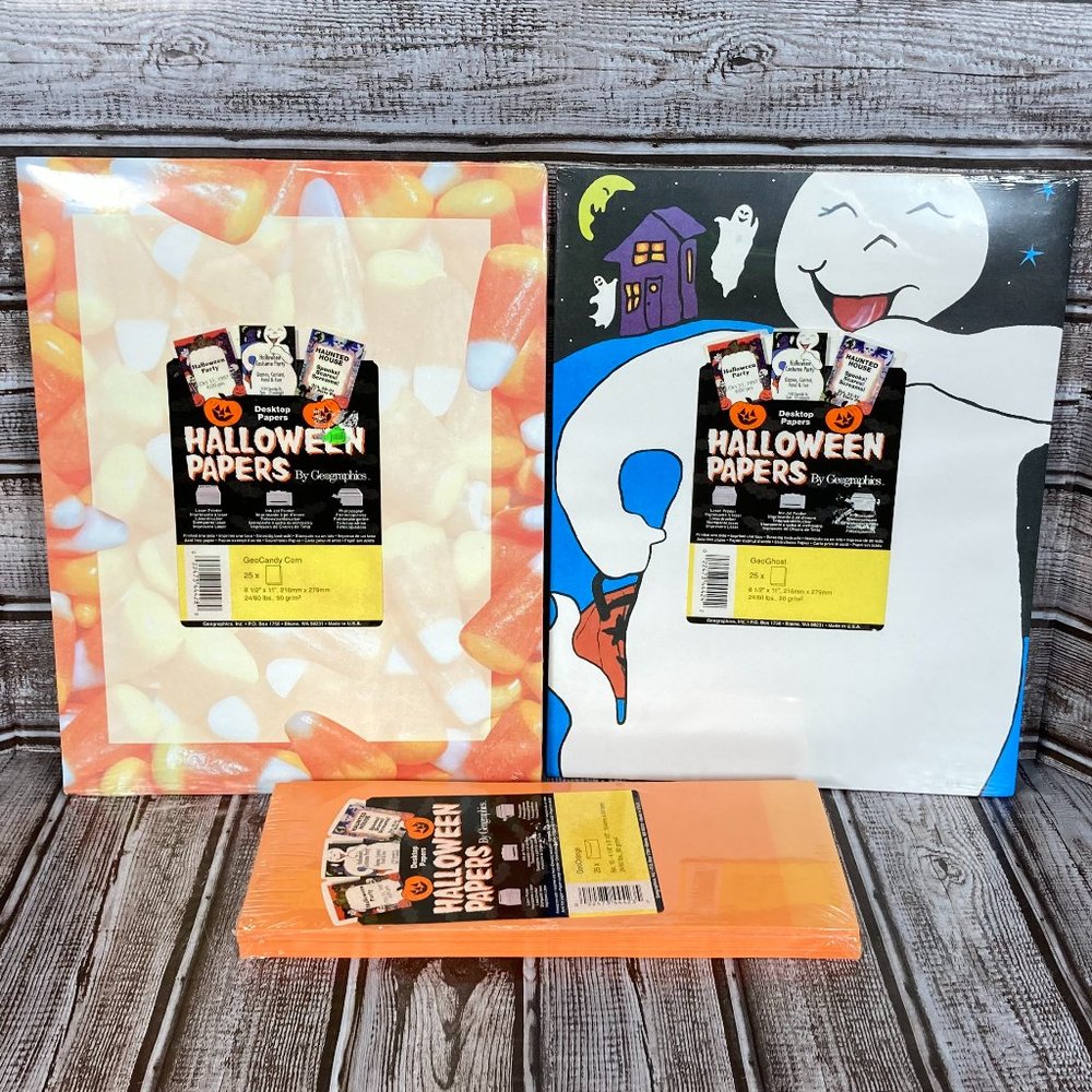 Lot of 3 HALLOWEEN PAPERS By Geographics Stationery & Envelopes Sealed New